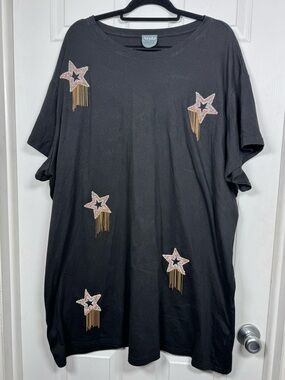 Arula Star Embellished T-Shirt Dress Black Fringe Plus Size